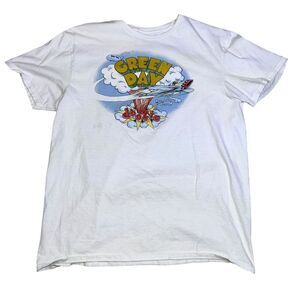 Green Day Dookie Shirt Mens Large White Graphic Tee Rock Band Y2K Concert 17295